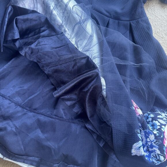 Knitworks Navy Floral Print Dress For Girls 14 or Women Size S with Pearls - Picture 5 of 14